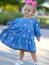 Christmas Santa Embroidered Girls Denim Dress