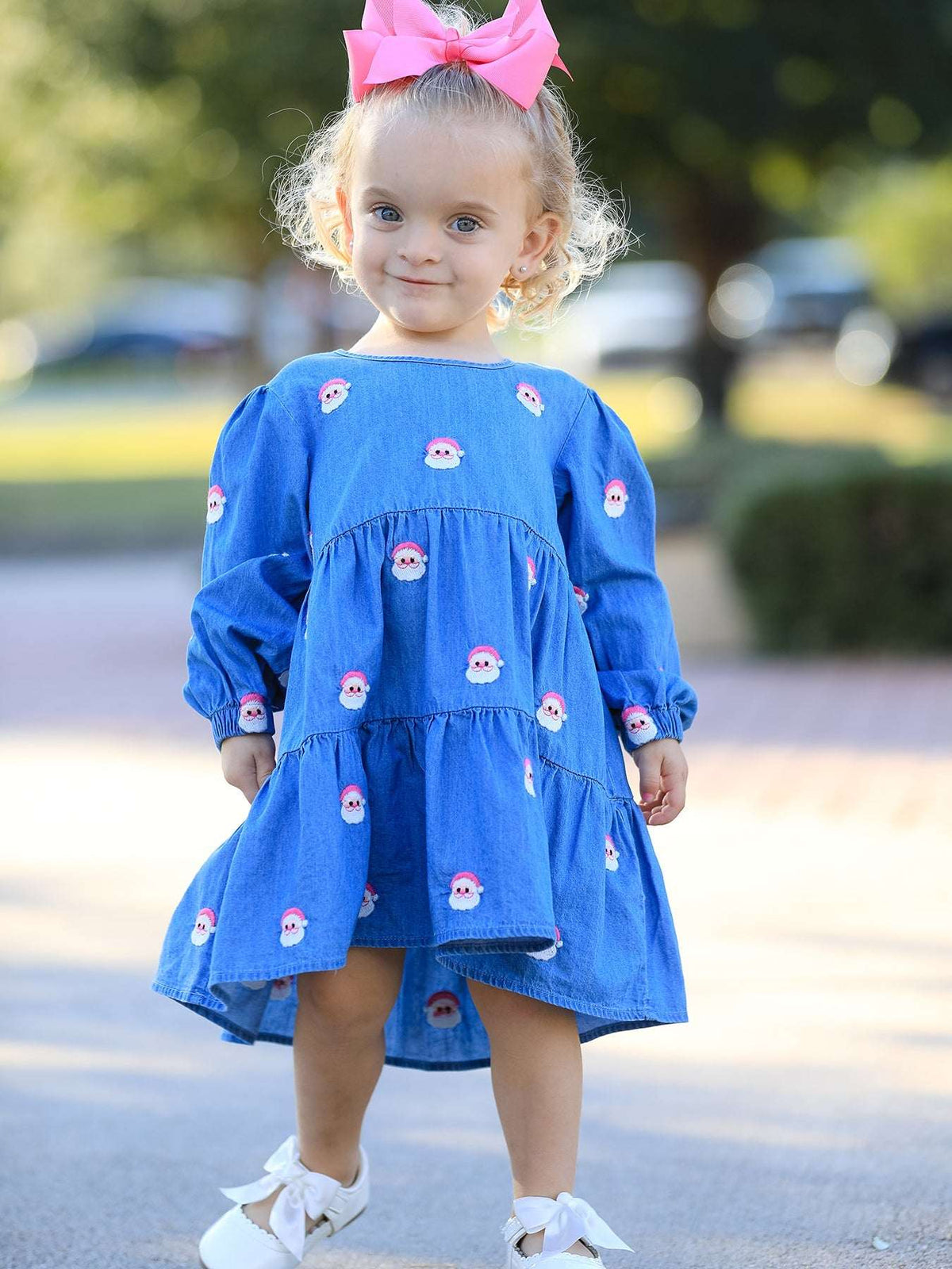 Christmas Santa Embroidered Girls Denim Dress