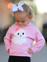 Girls Ghost Bow Knit Sweater Halloween Cute Embroidered Pullover - Rylee Faith Designs - Flyclothing LLC