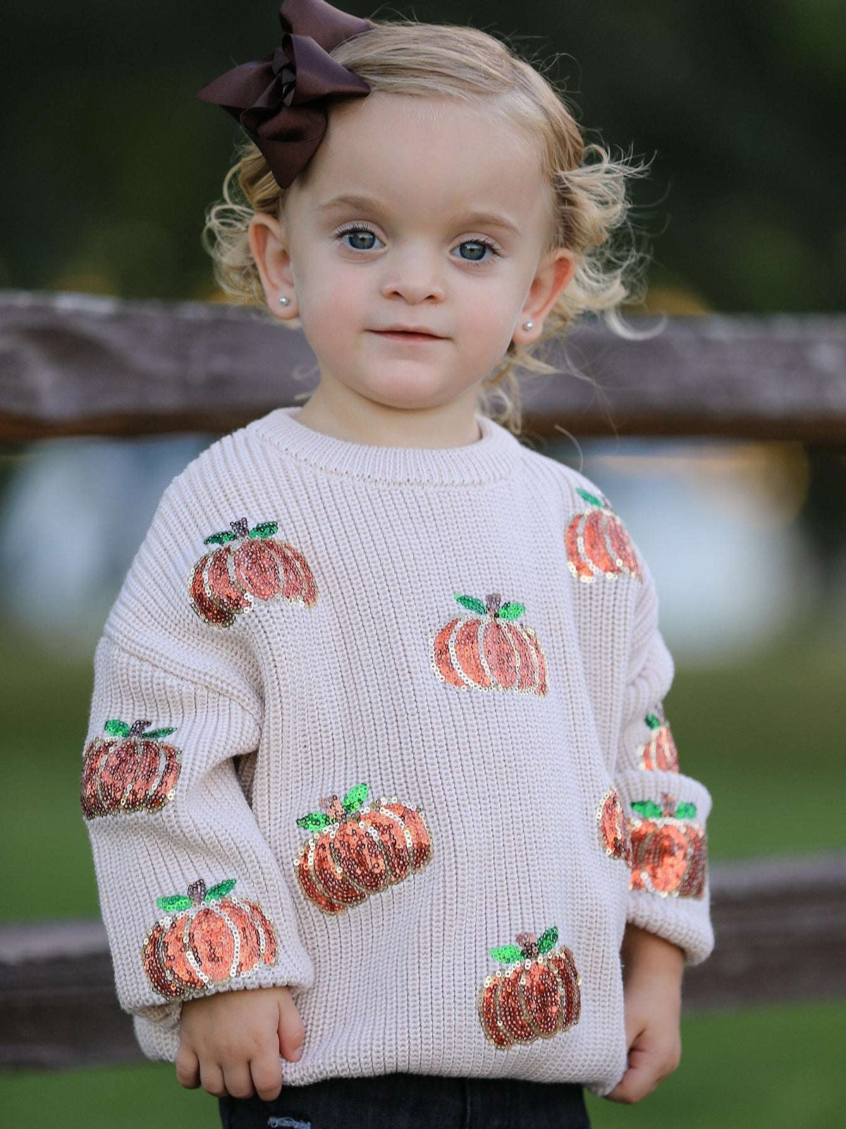 Thanksgiving Pumpkin Sequin Sweater – Beige, Perfect for Fall - Rylee Faith Designs - Flyclothing LLC