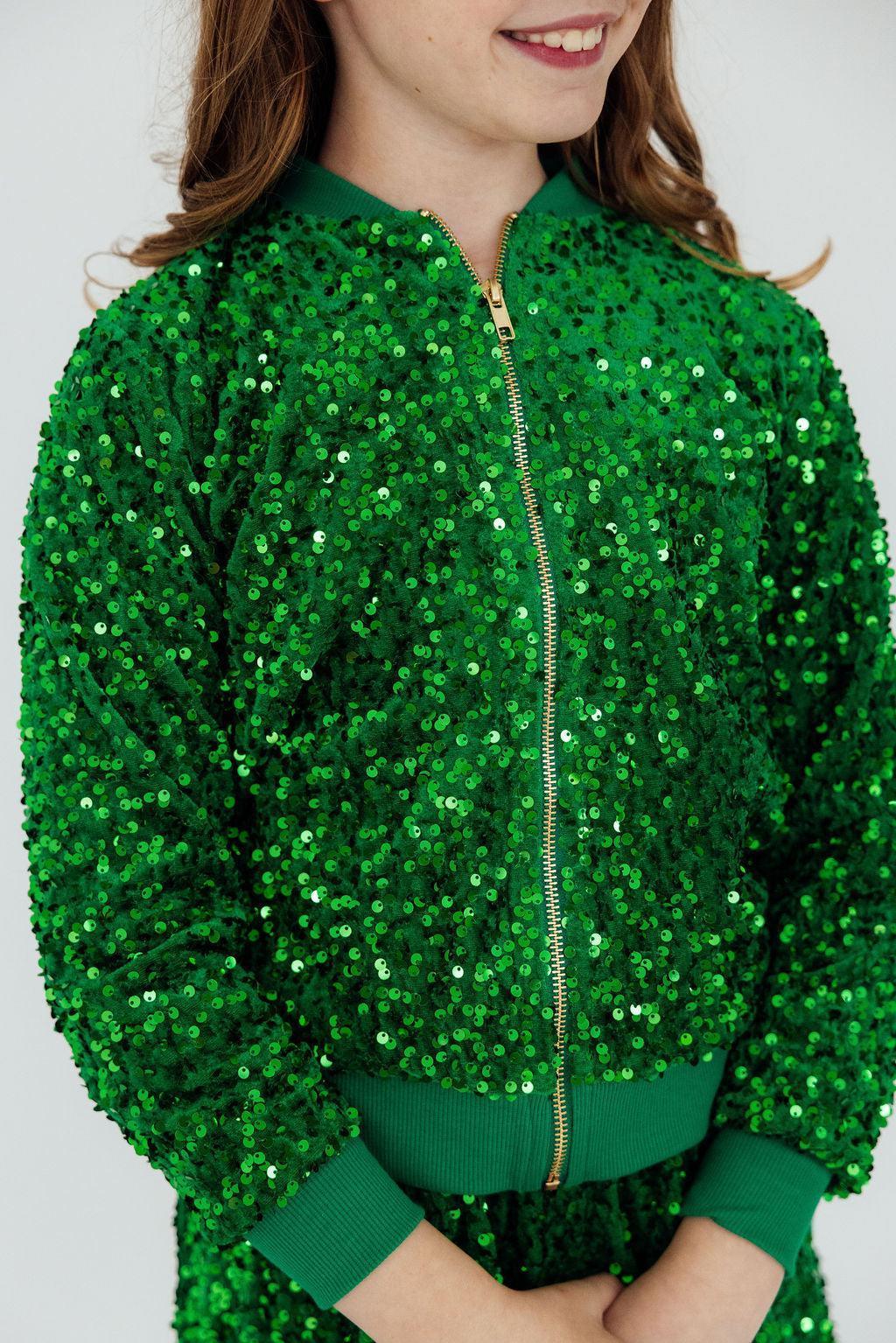 Kelly Green Velvet Sequin Jacket - Mila & Rose ® - Flyclothing LLC