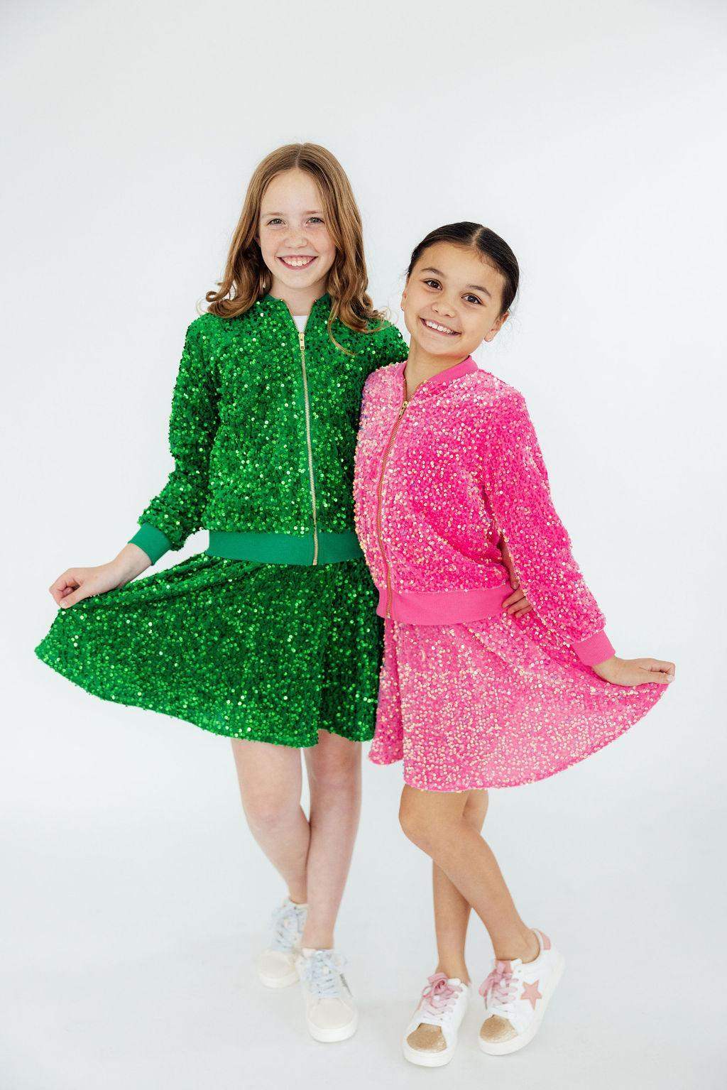 Kelly Green Velvet Sequin Twirl Skort - Mila & Rose ® - Flyclothing LLC
