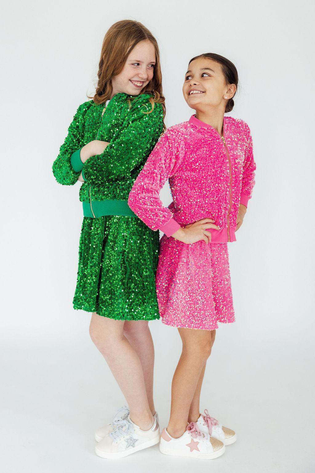 Kelly Green Velvet Sequin Twirl Skort - Mila & Rose ® - Flyclothing LLC