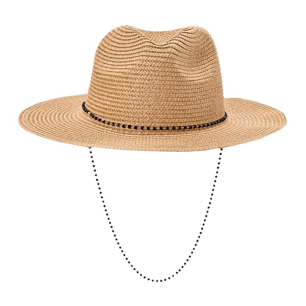 Beaded Chin Tie Straw Sun Hat - Madeline Love - Flyclothing LLC
