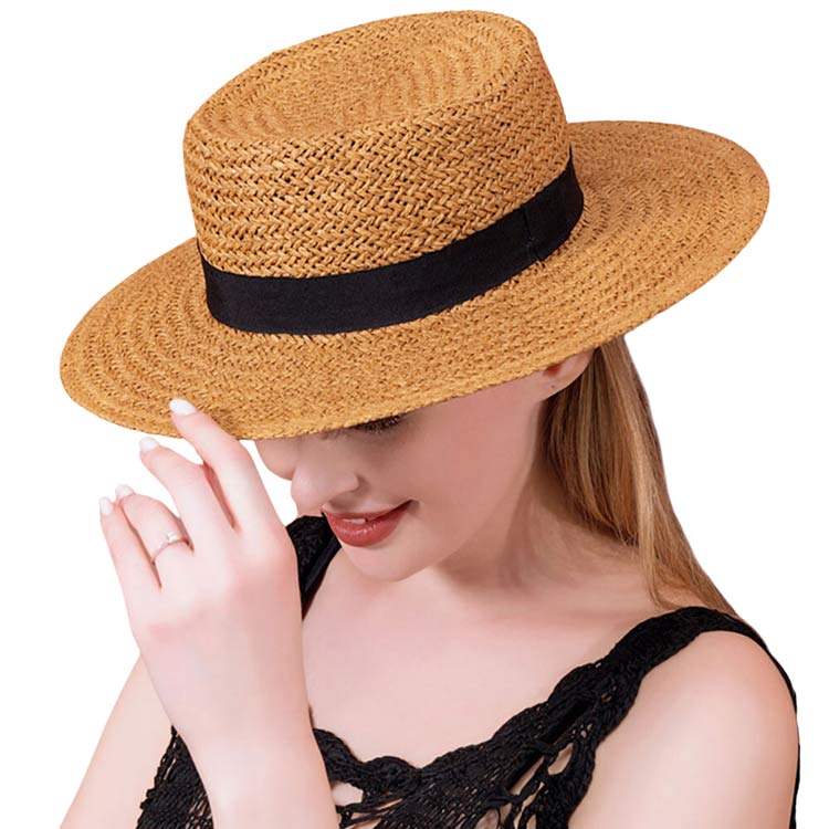 Black Band Straw Sun Hat - Madeline Love - Flyclothing LLC