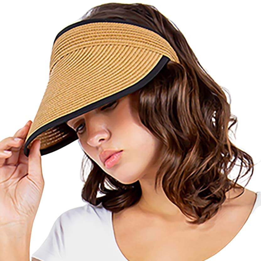 Solid Trimmed Straw Visor Sun Hat - Madeline Love - Flyclothing LLC