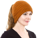 Cable Knit Ponytail Beanie Hat - Madeline Love - Flyclothing LLC