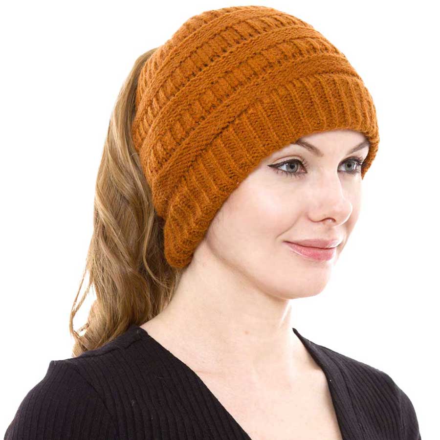 Cable Knit Ponytail Beanie Hat - Madeline Love - Flyclothing LLC