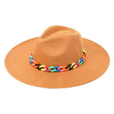 Colorful Chain Accented Solid Panama Hat - Madeline Love - Flyclothing LLC