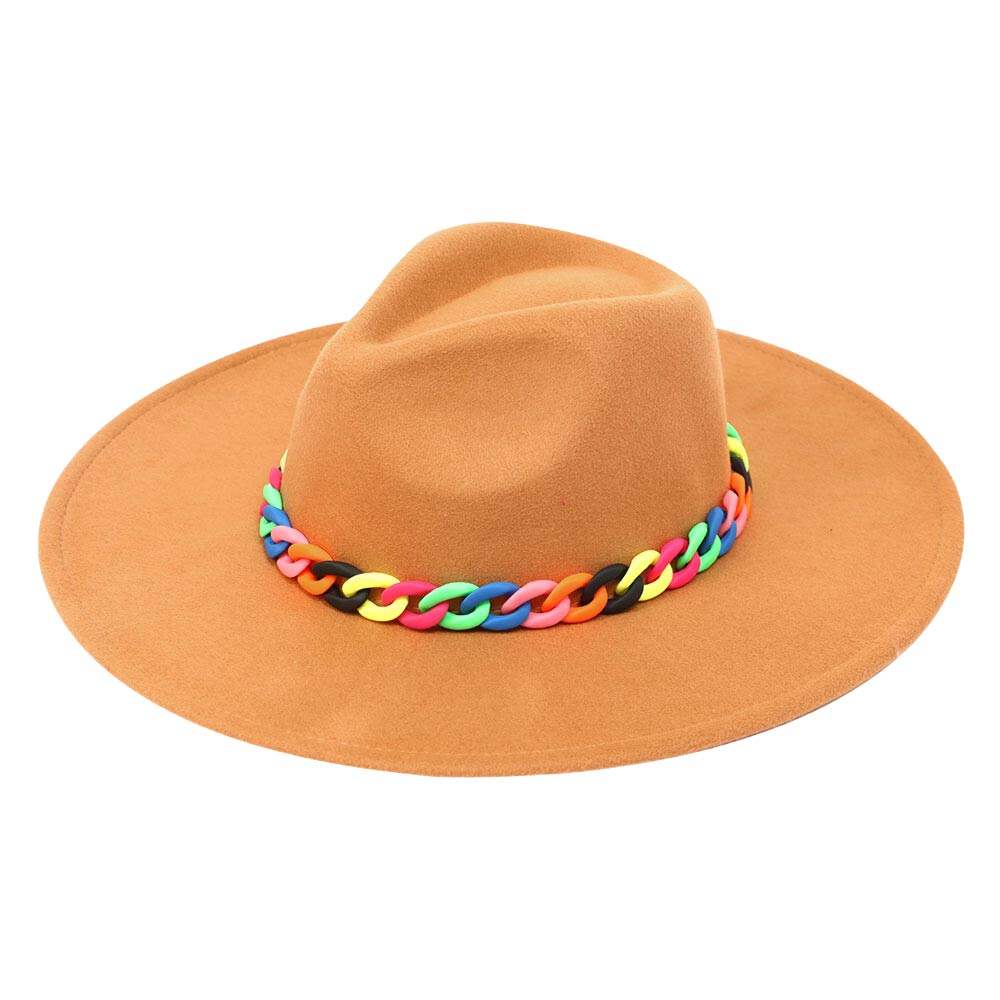 Colorful Chain Accented Solid Panama Hat - Madeline Love - Flyclothing LLC