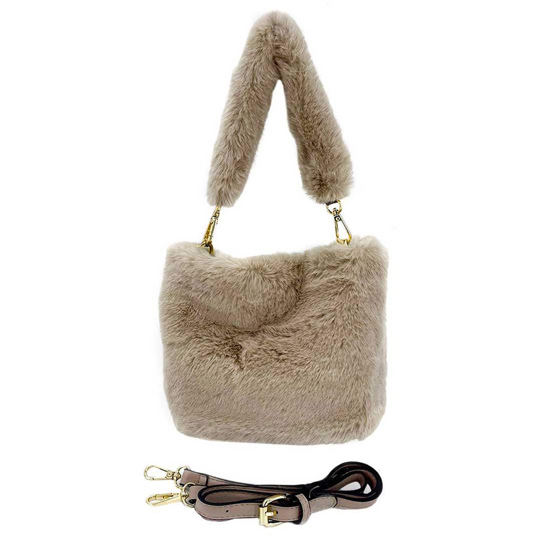 Fashionable Solid Faux Fur Tote Crossbody Bag - Madeline Love - Flyclothing LLC