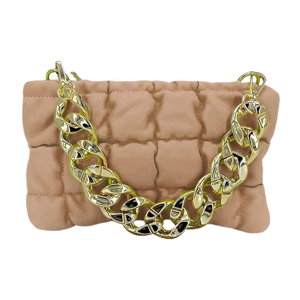 Faux Leather Padded Shoulder Crossbody Bag With Chain Strap - Madeline Love - Flyclothing LLC