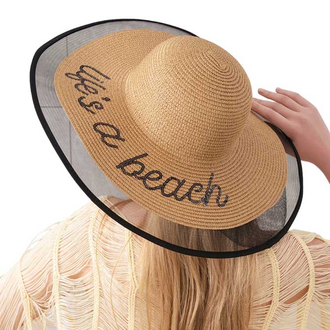 Life is a beach Message Mesh Brim Straw Sun Hat - Madeline Love - Flyclothing LLC