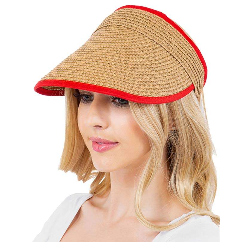 Solid Trimmed Straw Visor Sun Hat - Madeline Love - Flyclothing LLC