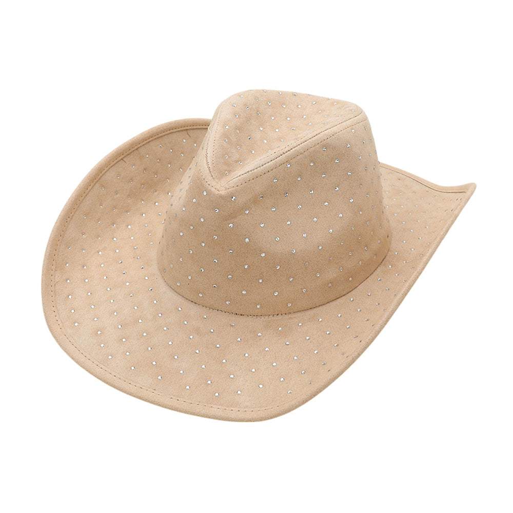 Rhinestone Embellished Faux Suede Western Cowboy Fedora Hat - Madeline Love - Flyclothing LLC