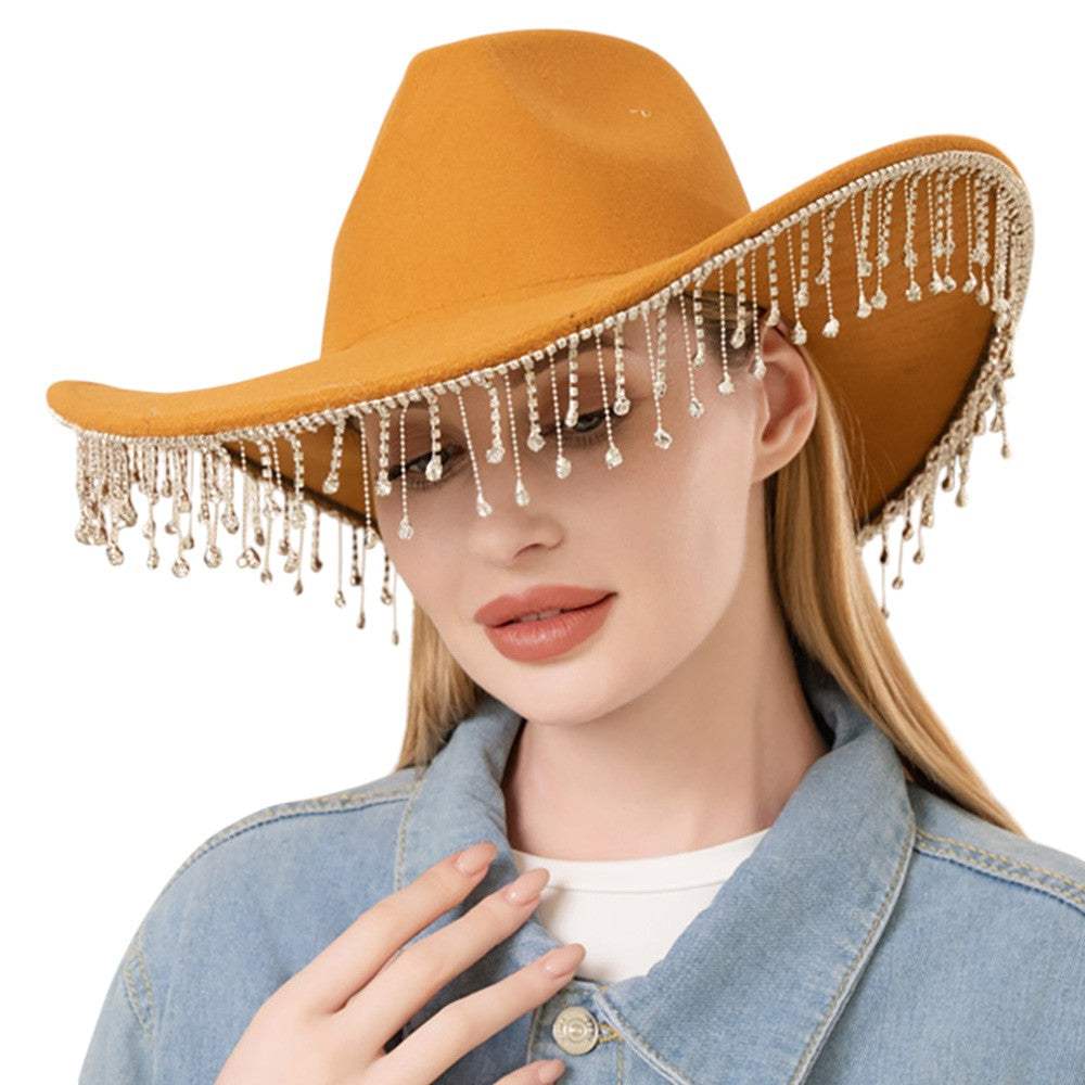Rhinestone Stone Paved Fringe Around Cowboy Western Hat - Madeline Love - Flyclothing LLC