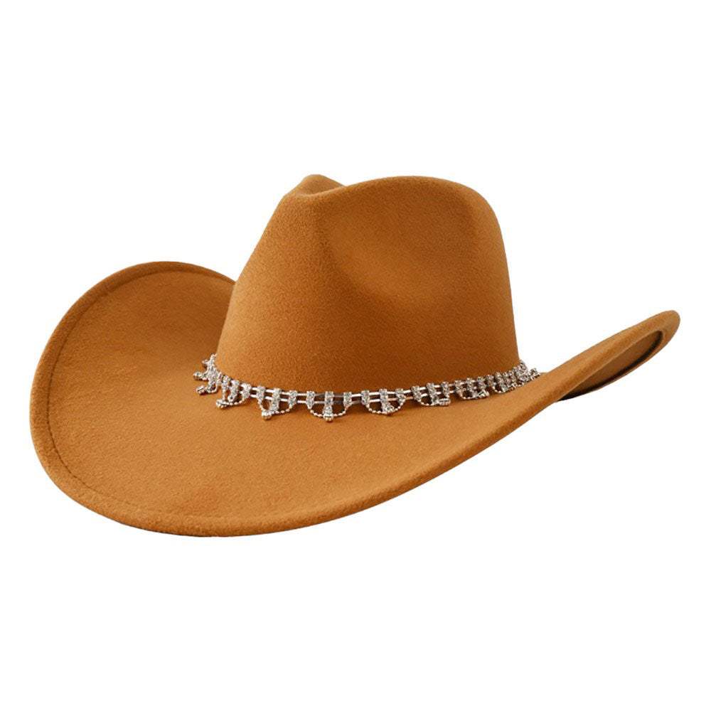 Stone Embellished Band Pointed Solid Fedora Panama Hat - Madeline Love - Flyclothing LLC