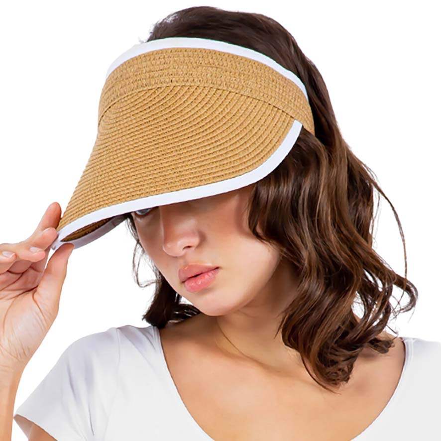 Solid Trimmed Straw Visor Sun Hat - Madeline Love - Flyclothing LLC