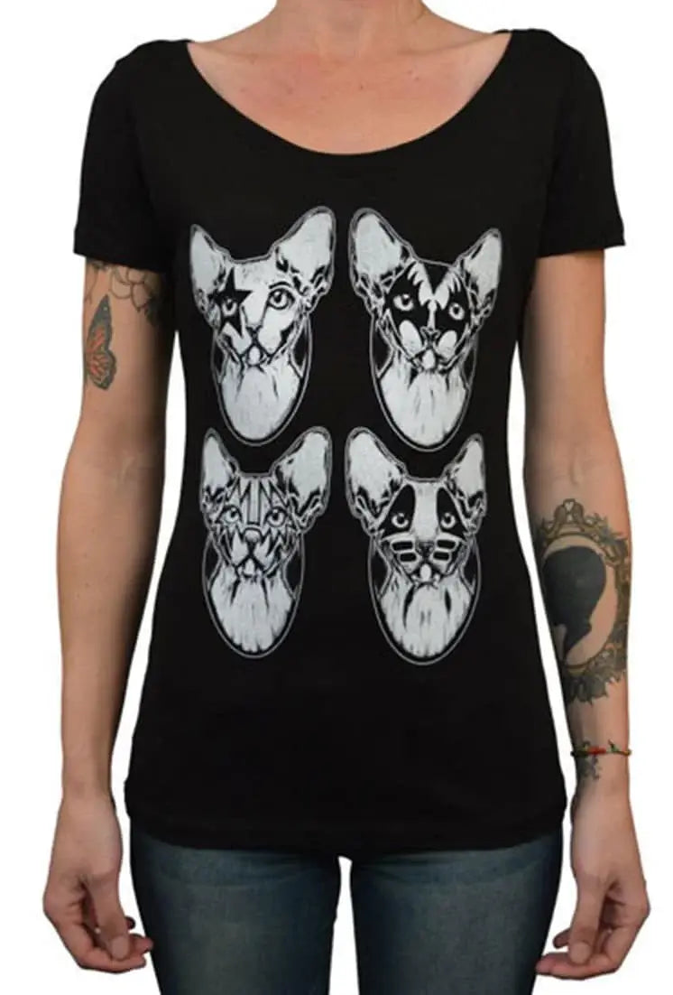 Black Market Art Company Kiss Kats Women's Loose Neck T-Shirt - Black Market Art Company - Flyclothing LLC