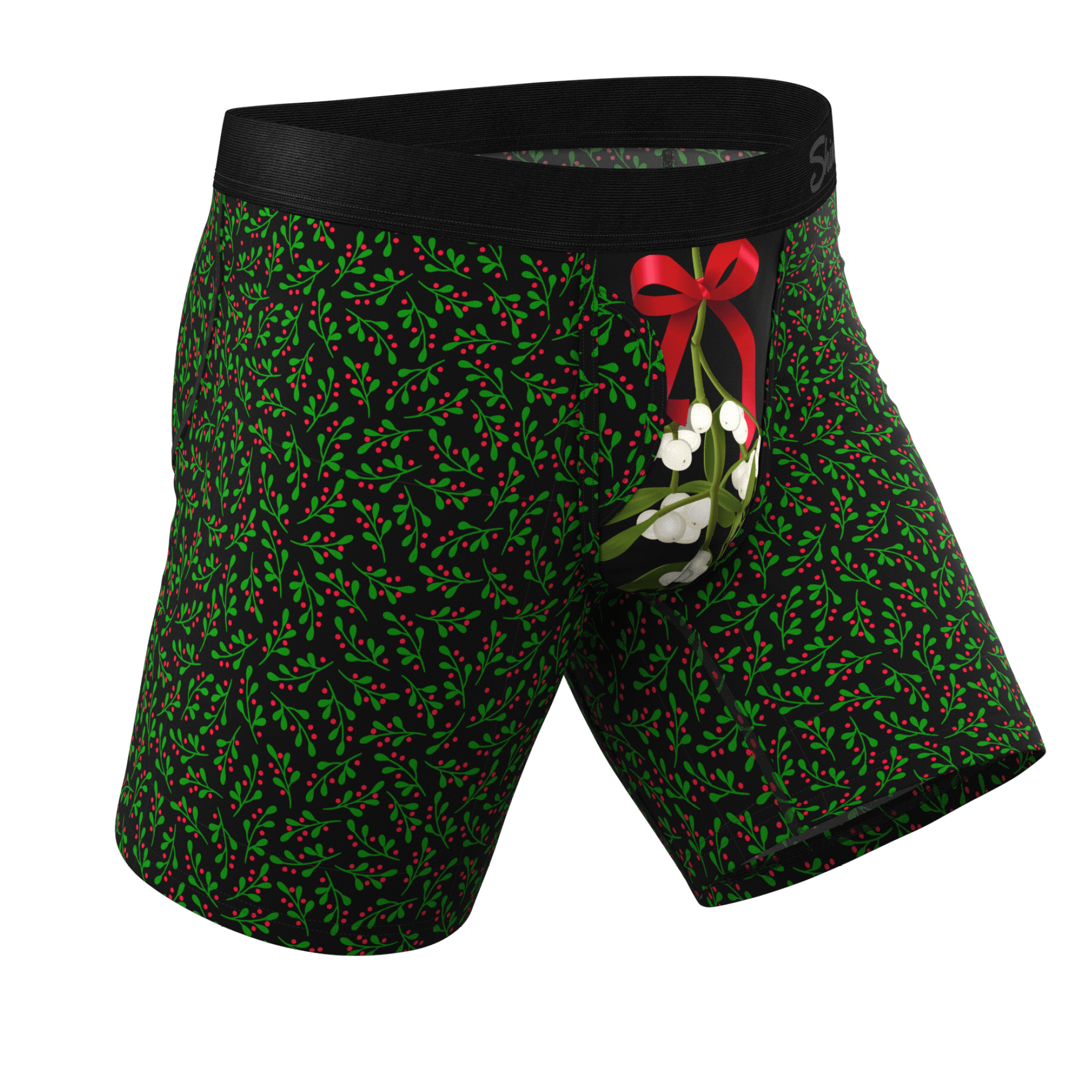 The Kiss Me There | Mistletoe Long Leg Ball Hammock® Pouch Boxers With Fly - Shinesty