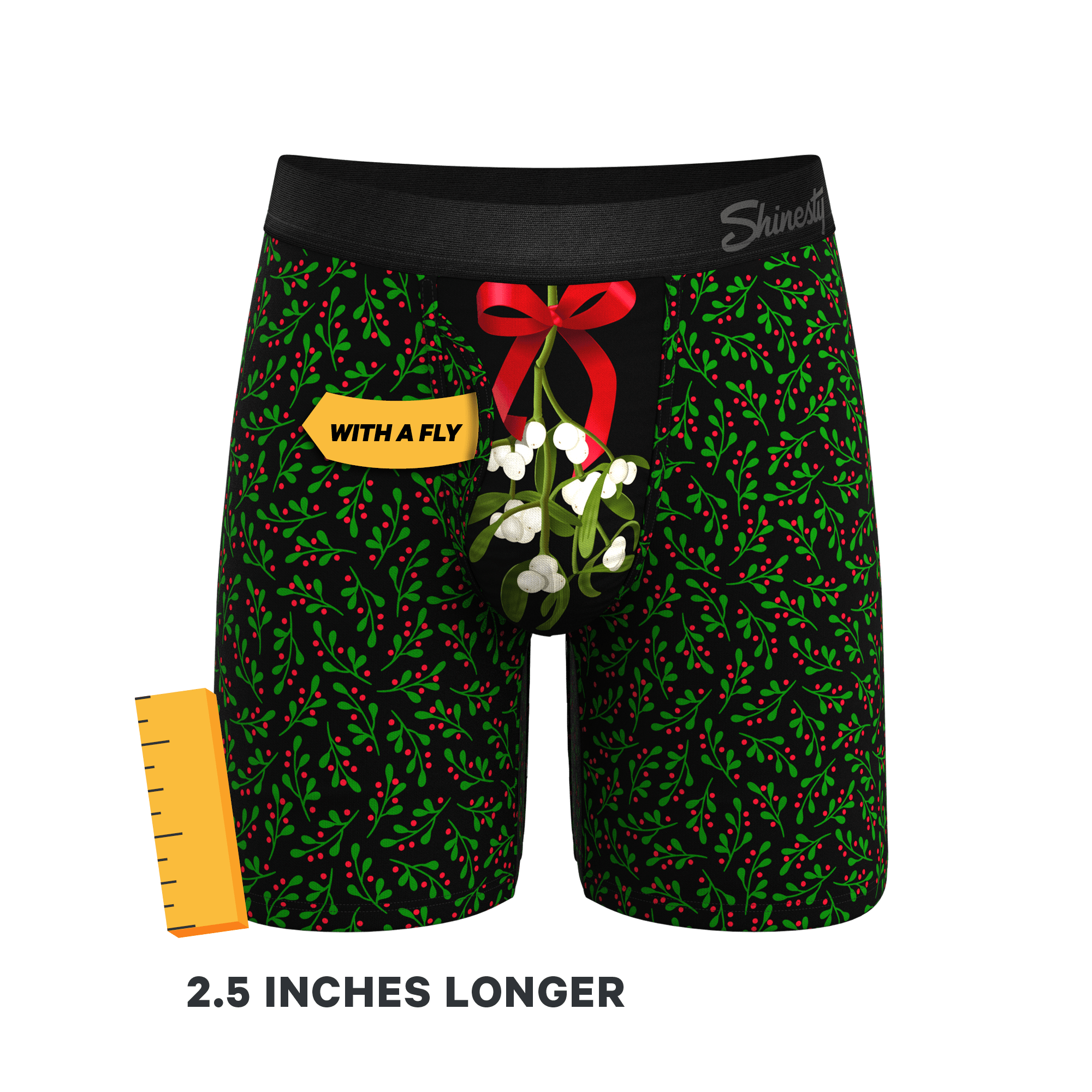 The Kiss Me There | Mistletoe Long Leg Ball Hammock® Pouch Boxers With Fly - Shinesty