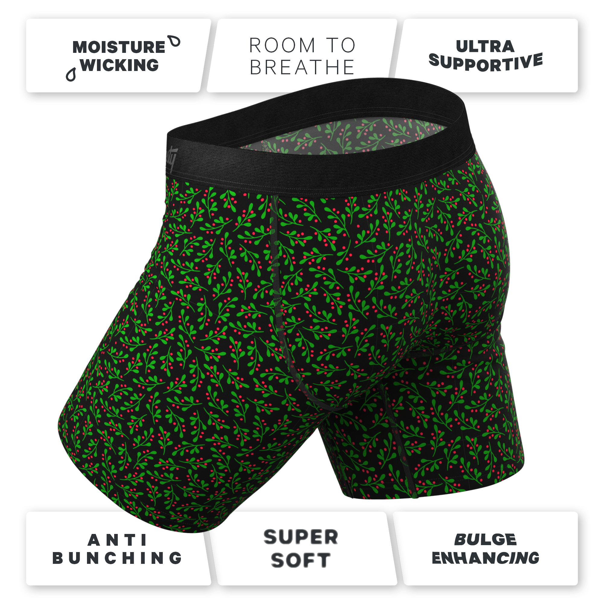 The Kiss Me There | Mistletoe Long Leg Ball Hammock® Pouch Boxers With Fly - Shinesty