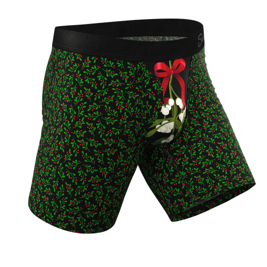The Kiss Me There | Mistletoe Long Leg Ball Hammock® Pouch Boxers With Fly - Shinesty