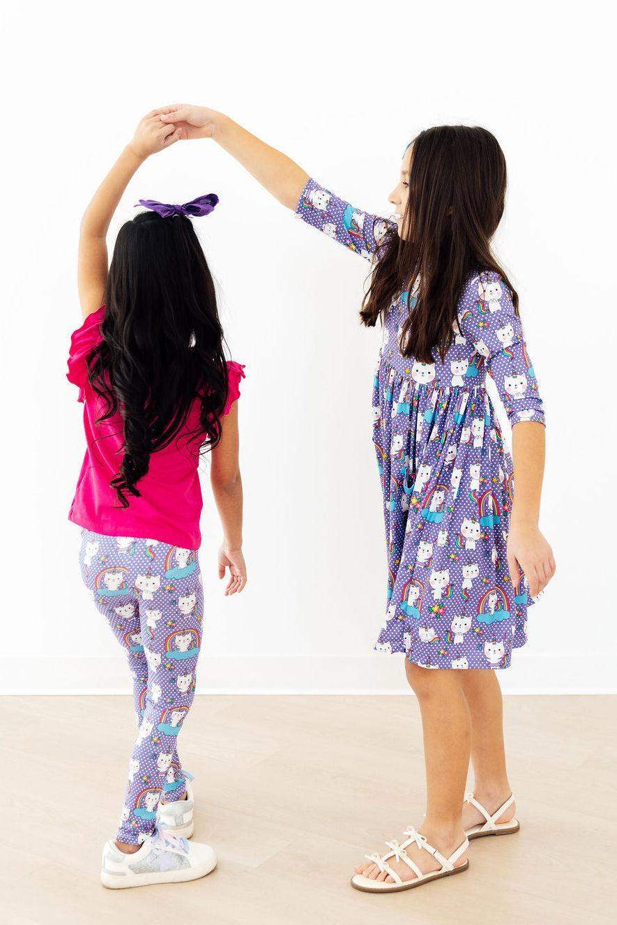 Kitties in the Clouds 3/4 Sleeve Pocket Twirl Dress - Mila & Rose ® - Flyclothing LLC