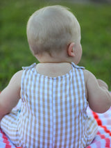 Fall Thanksgiving Apricot Plaid Chick Embroidery Smocking Baby Boys Romper