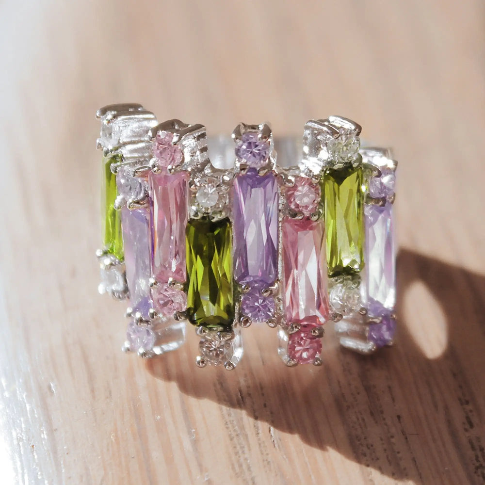 Kora Cocktail Ring - 925 Sterling Silver, AAA CZ , Multi Color - 37611 - Alamode