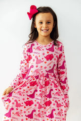 Dino Kisses L/S Pocket Twirl Dress - Mila & Rose ® - Flyclothing LLC