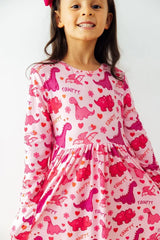 Dino Kisses L/S Pocket Twirl Dress - Mila & Rose ® - Flyclothing LLC