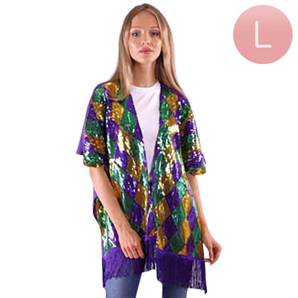 Mardi Gras Sequin Tassel Kimono Poncho - Madeline Love - Flyclothing LLC