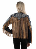 Scully Leather Denim Embroidered Studded Fringe Jacket - Scully Leather