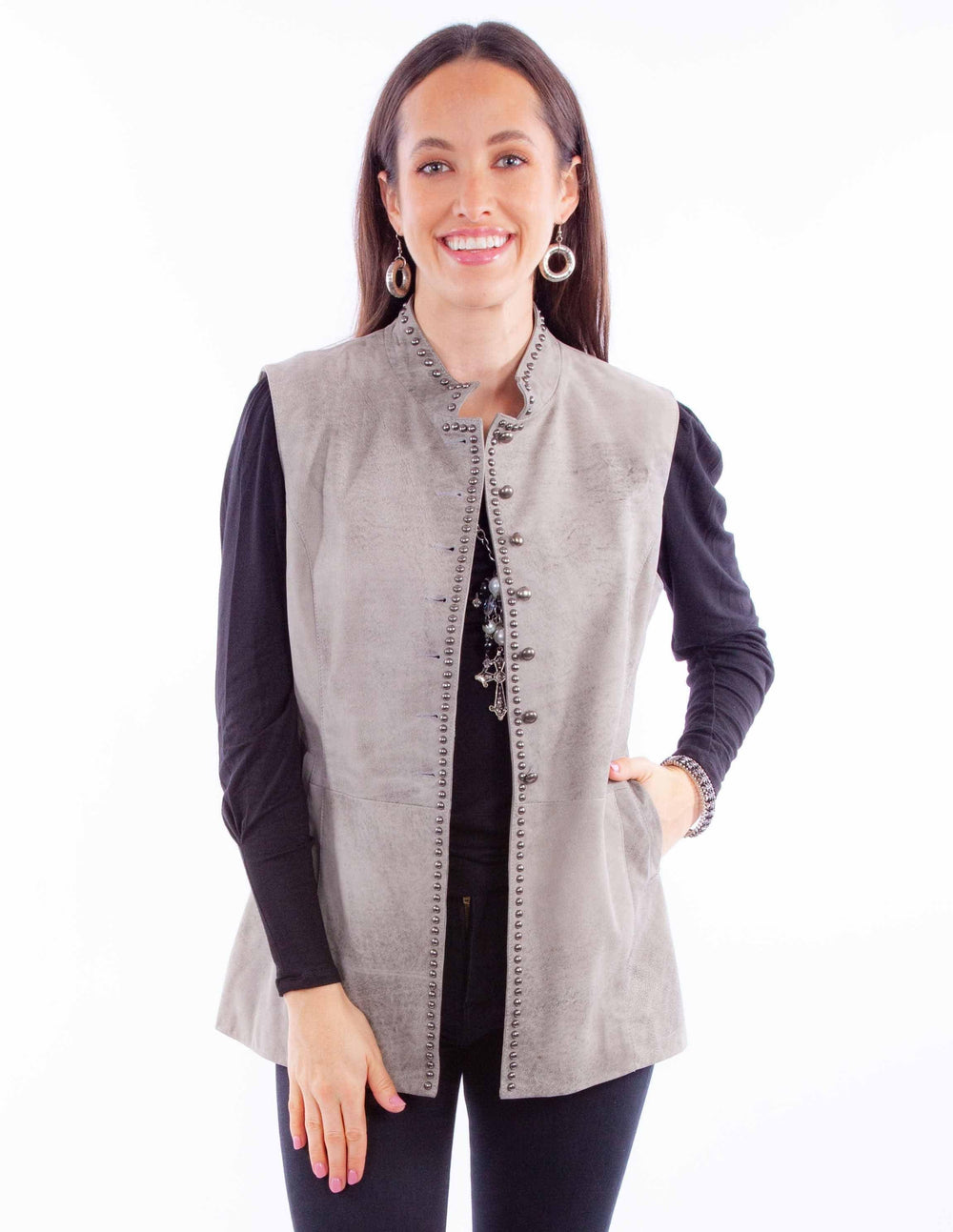 Scully Leather Womens leatherwear grey ladies vest - Scully Leather