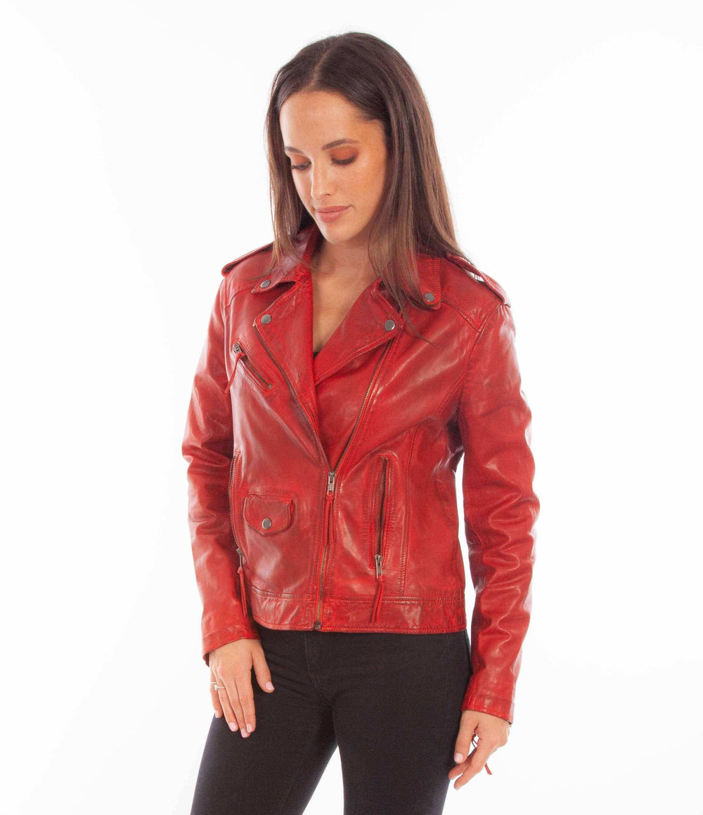 Scully 100% Leather Vintage Red Ladies Mc Jacket L1105 - Scully Leather - Flyclothing LLC