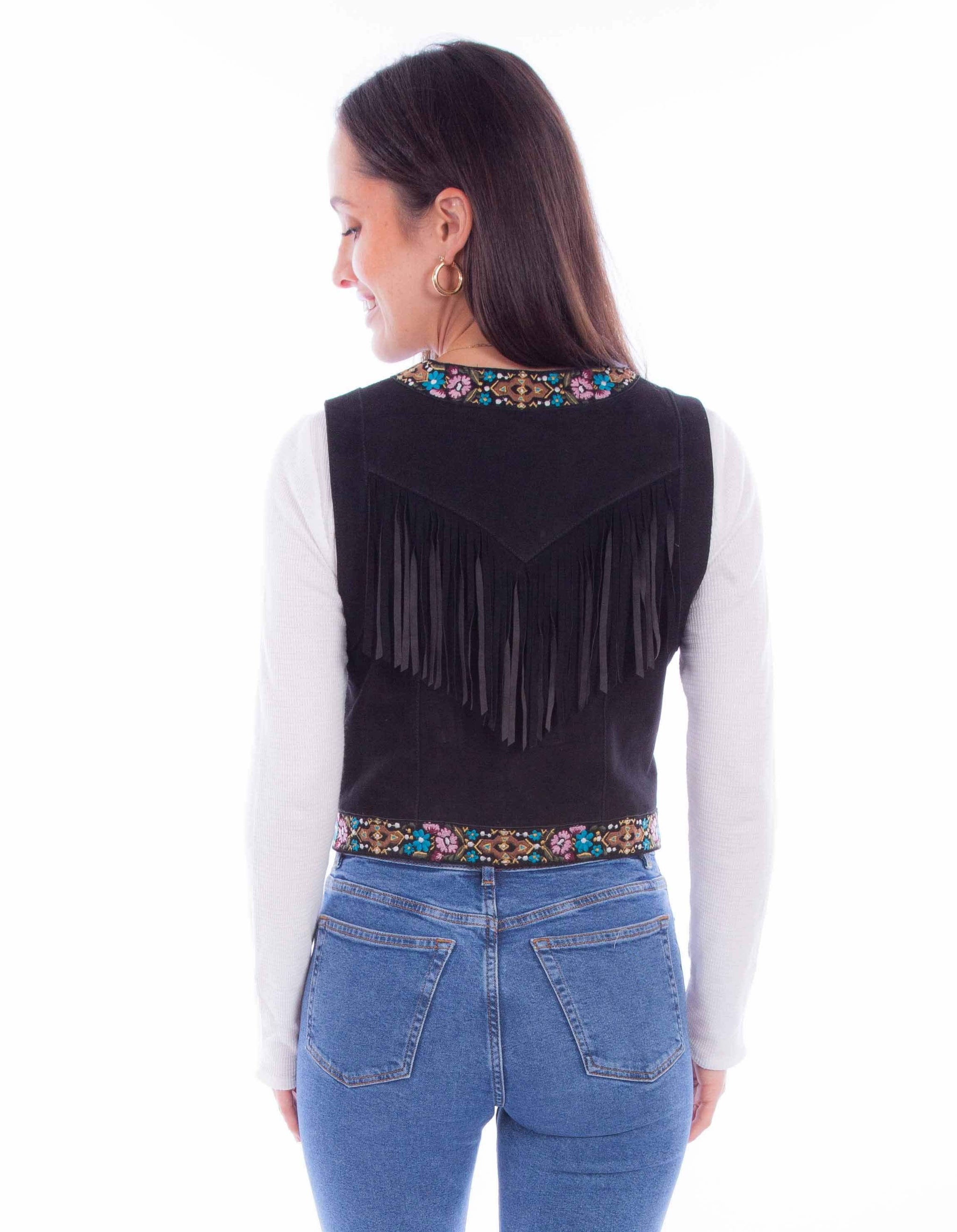 Scully Leather Womens leatherwear black emb ladies vest - Scully Leather - Flyclothing LLC