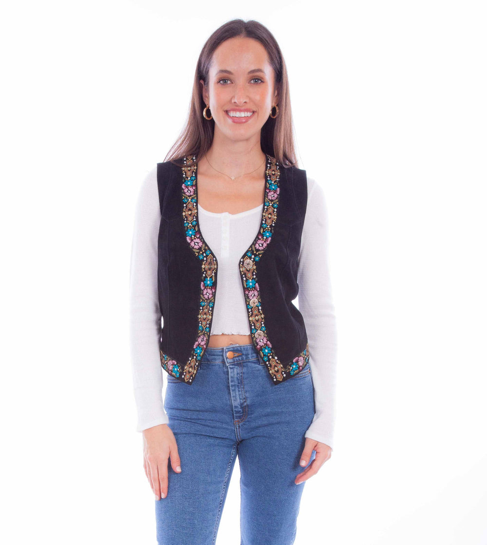 Scully Leather Womens leatherwear black emb ladies vest - Scully Leather