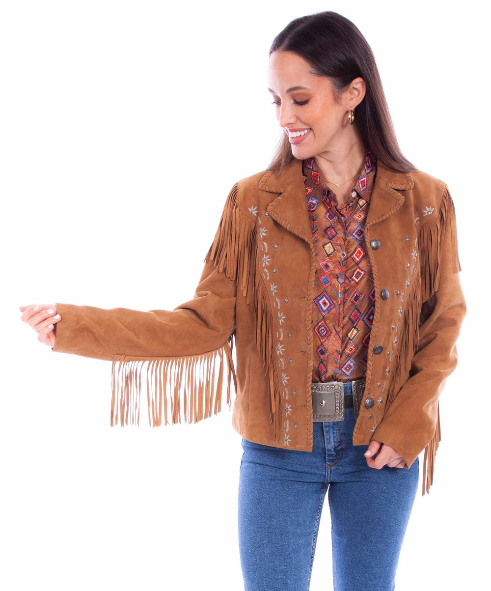 Scully Leather Womens leatherwear tan ladies emb jacket - Scully Leather