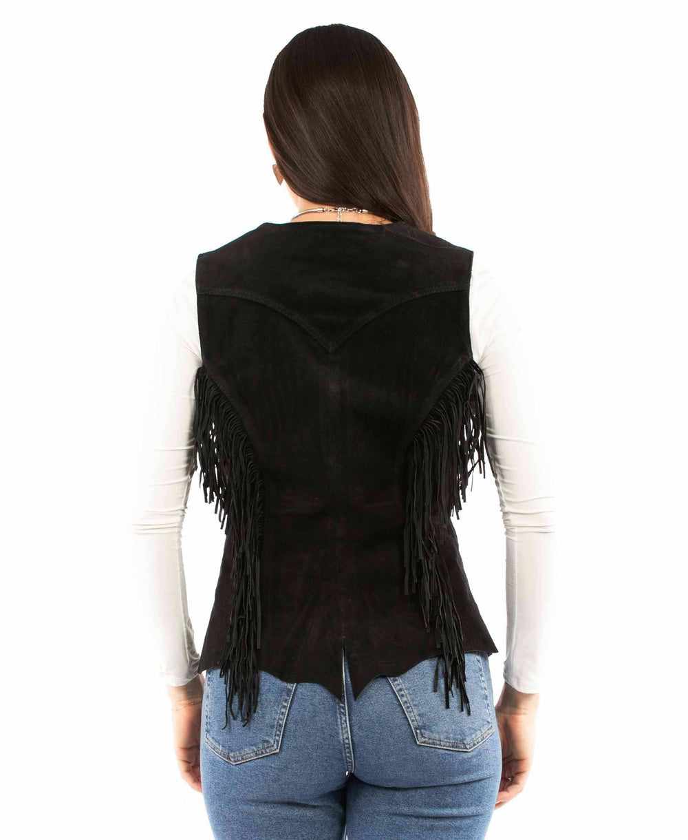 leatherwear womens black 100% leather ladies vest - Scully Leather - Flyclothing LLC