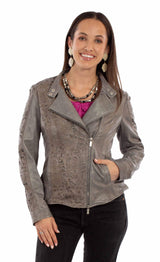 leatherwear womens light grey 100% leather ladies jacket - Scully Leather - Flyclothing LLC