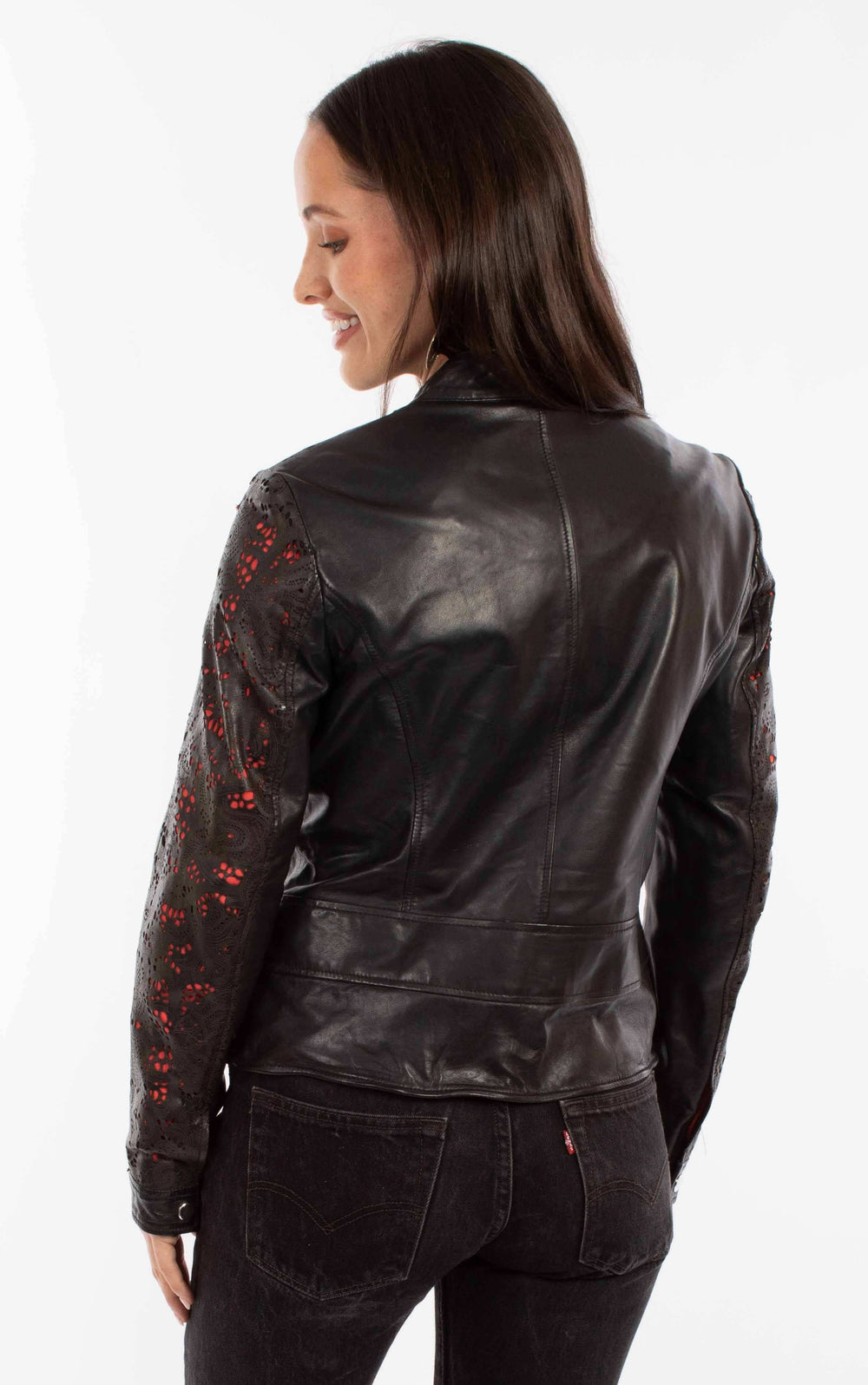 leatherwear womens black lamb 100% leather ladies jacket - Scully Leather - Flyclothing LLC