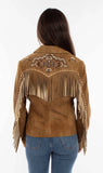 Leatherwear womens 100% leather Tan Ladies beaded/fringe jacket - Scully Leather