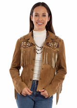 Leatherwear womens 100% leather Tan Ladies beaded/fringe jacket - Scully Leather - Flyclothing LLC