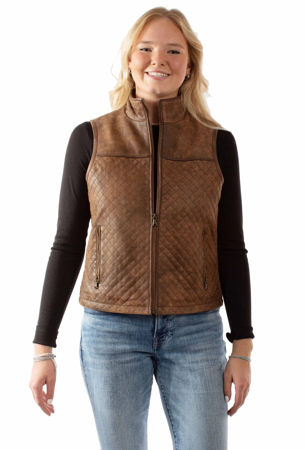 Leatherwear womens 100% leather Brown Ladies vest - Scully Leather