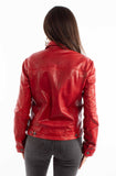 leatherwear womens vintage red 100% leather ladies jean jacket - Scully Leather