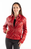 leatherwear womens vintage red 100% leather ladies jean jacket - Scully Leather