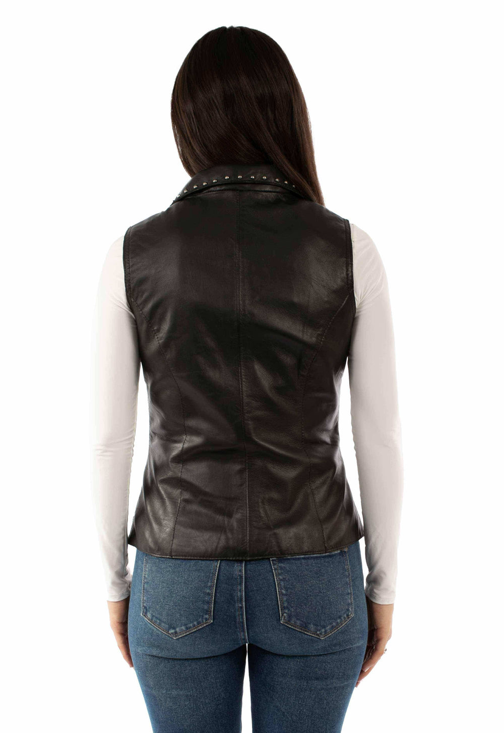 leatherwear womens black lamb 100% leather ladies vest - Scully Leather - Flyclothing LLC