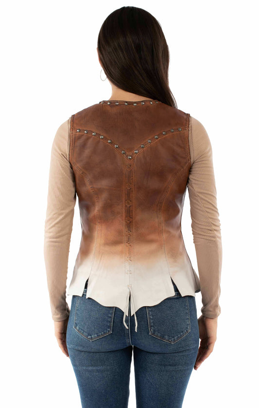 Scully Leather 100% Leather Ombre Vintage Tan Ladies Studded Vest - Scully Leather - Flyclothing LLC