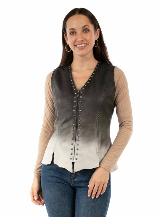 Scully Leather 100% Leather Ombre Vintage Black Ladies Studded Vest - Scully Leather - Flyclothing LLC